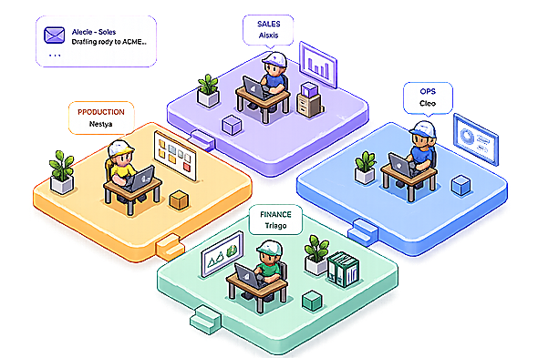 Le bureau virtuel VAILS : des agents IA pixel-art au travail