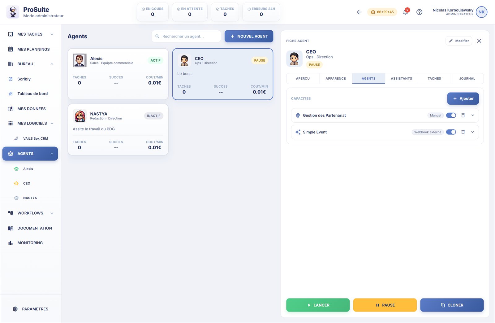 Configuration des agents : rôle, compétences, modèle, limites